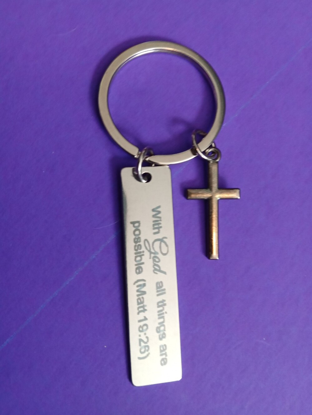 Faith Cross Keychain with Inspirational Tag - "With God All Things Are Possible"